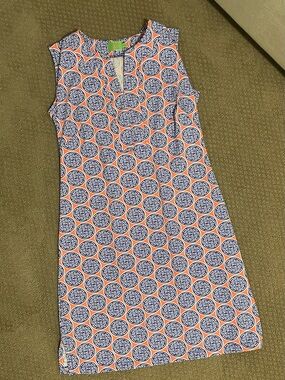 Katherine Way Navy and Coral Printed Sleeveless Dress